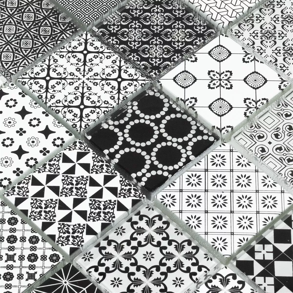 Mozaiki Szklana Płytki Ornamento Czarny Biały
