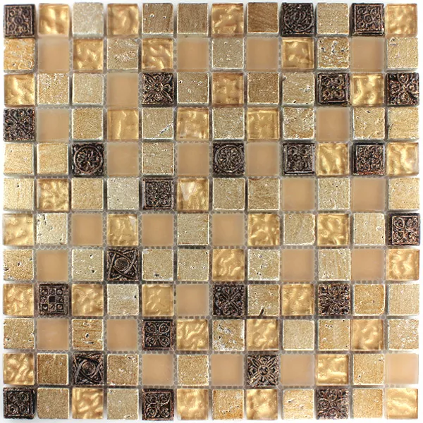 Próbka Mozaika Szklana Plytka Z Naturalnego Kamienia Kobold Brązowy Beżowy Złoto