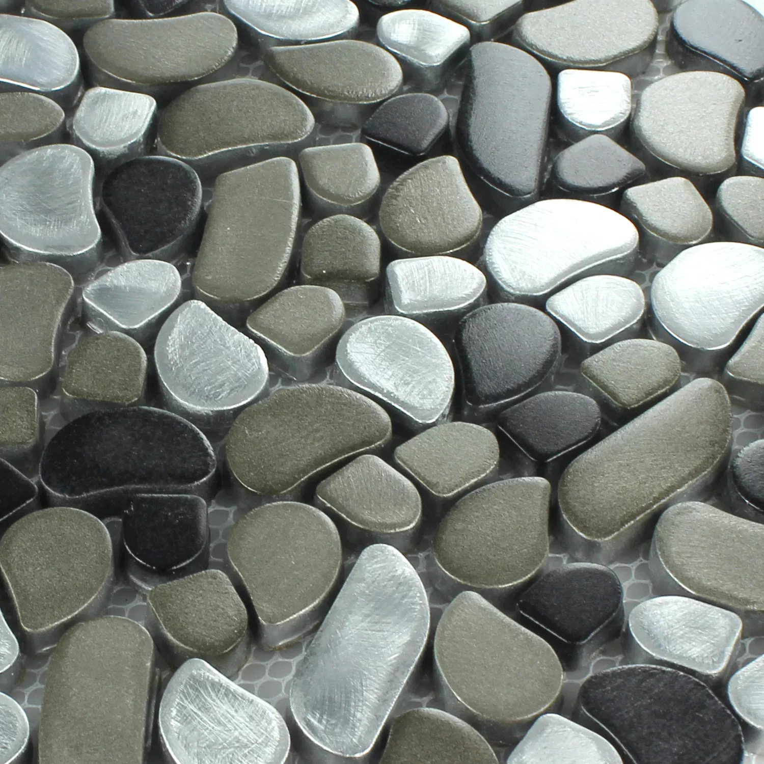 Próbka Mozaika Stal Nierdzewna Kamień Otoczak Design Black Srebrny