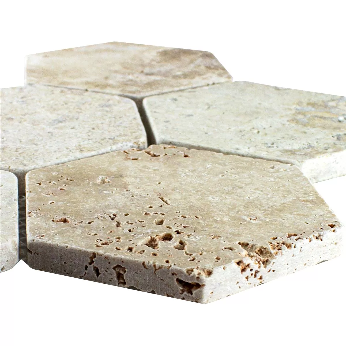 Próbka Trawertyn Kamień Naturalny Mozaika Mercado Sześciokąt Beżowy