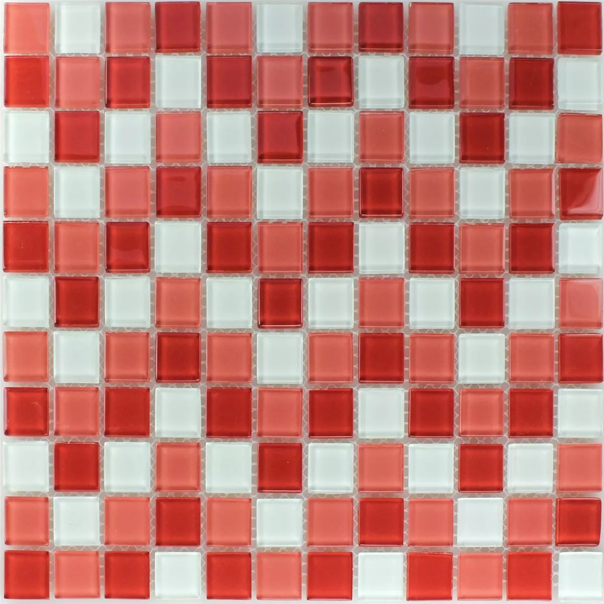 Mozaika Szklana Płytki Kozarica Biały Czerwone Mix 25x25x4mm