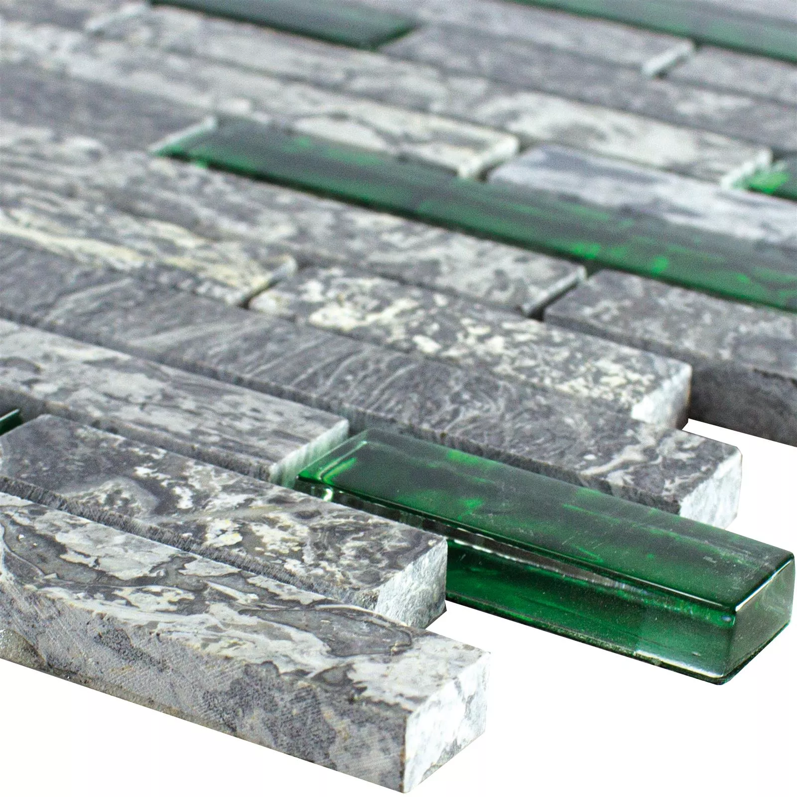 Mozaika Szklana Plytka Z Naturalnego Kamienia Manavgat Szary Zielony Brick
