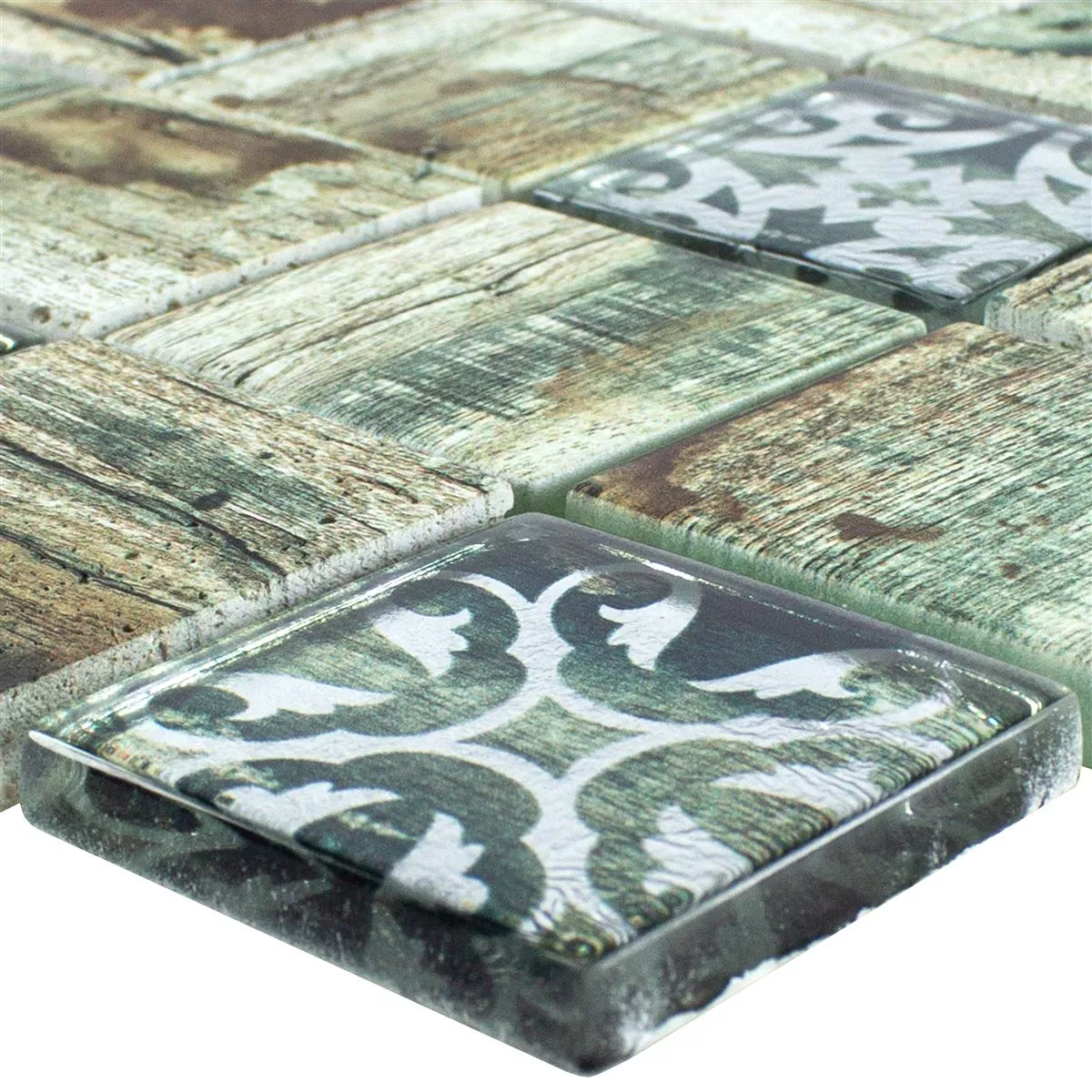 Próbka Mozaiki Szklana Płytki Wygląd Drewna Township Beżowy Brązowy Q48