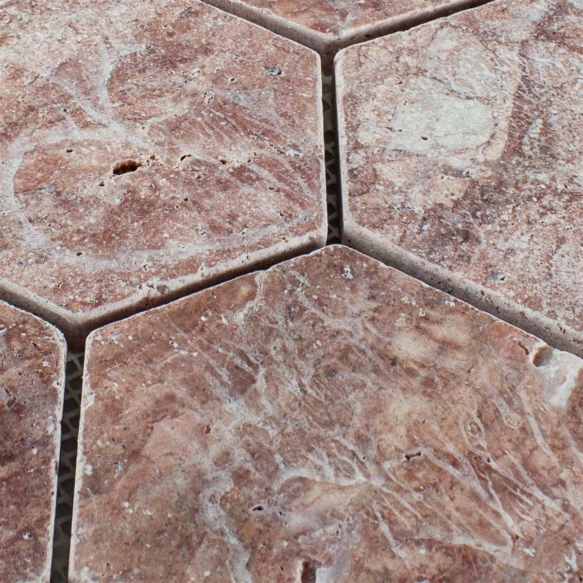 Trawertyn Kamień Naturalny Mozaika Mercado Sześciokąt Czerwone