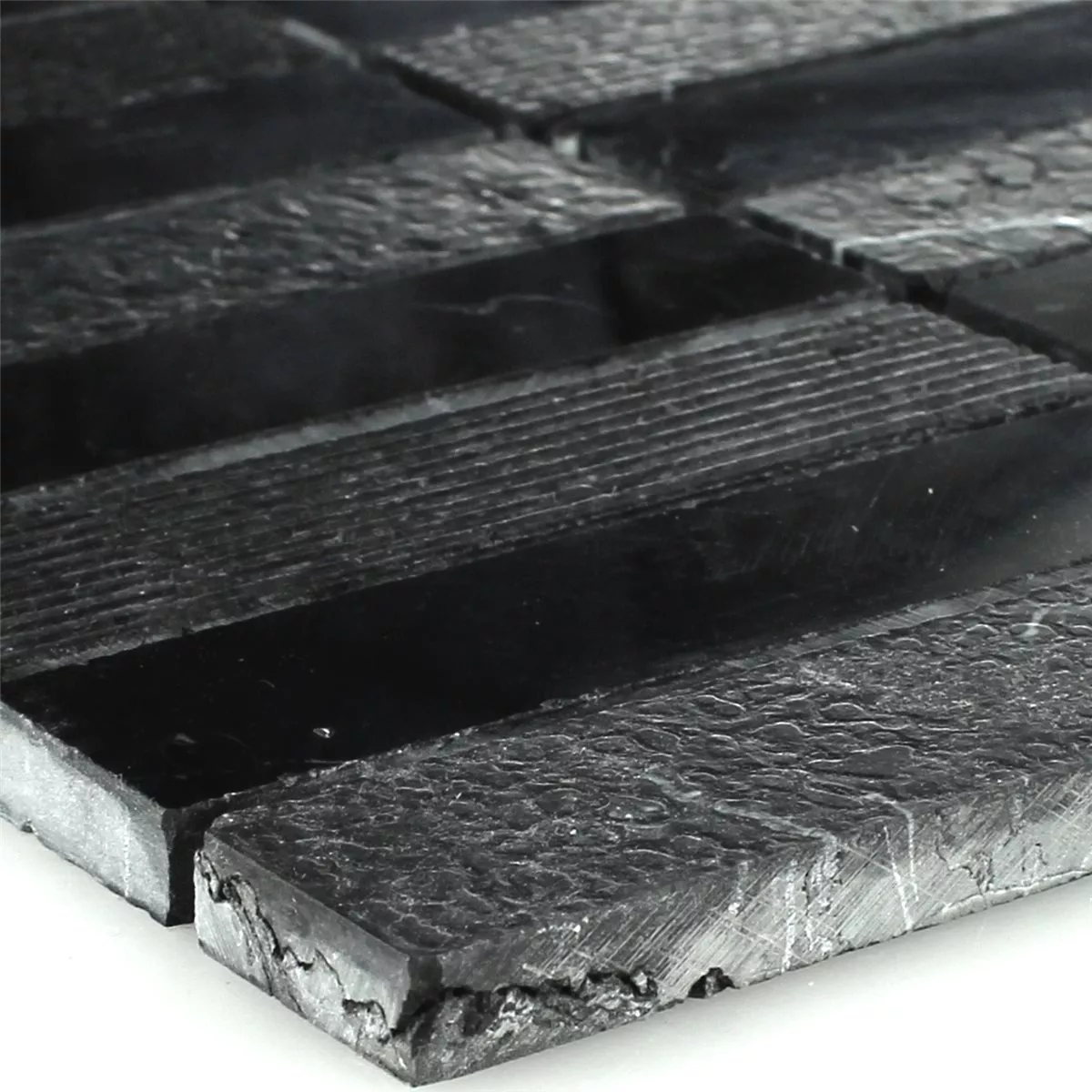 Próbka Mozaika Marmur Pałeczki Frezowane Polerowany Czarny