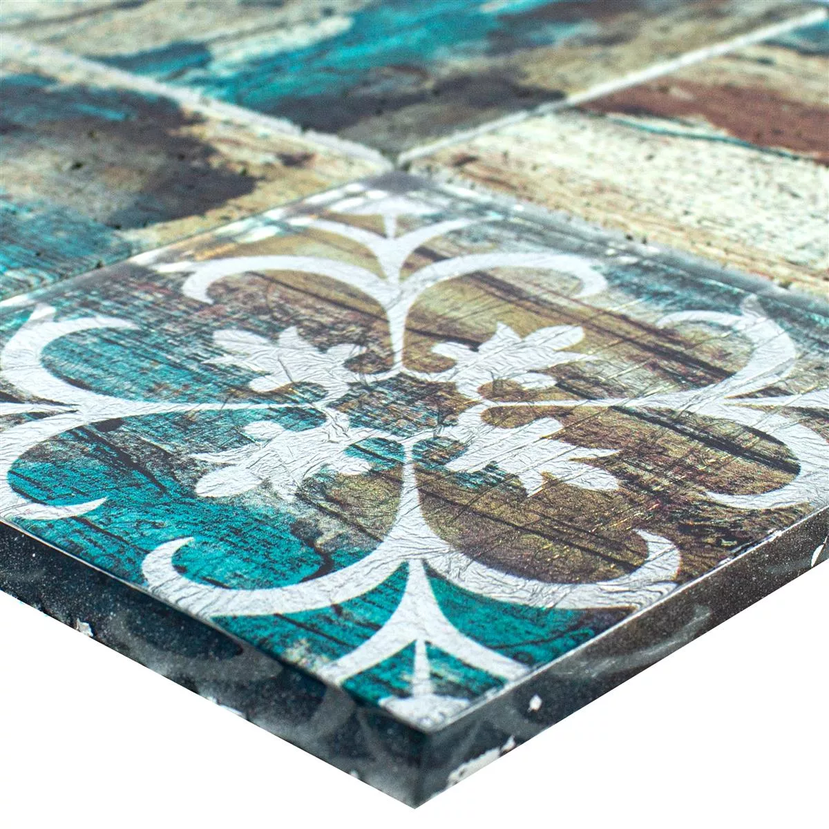 Mozaiki Szklana Płytki Wygląd Drewna Howland Beżowy Zielony Q98