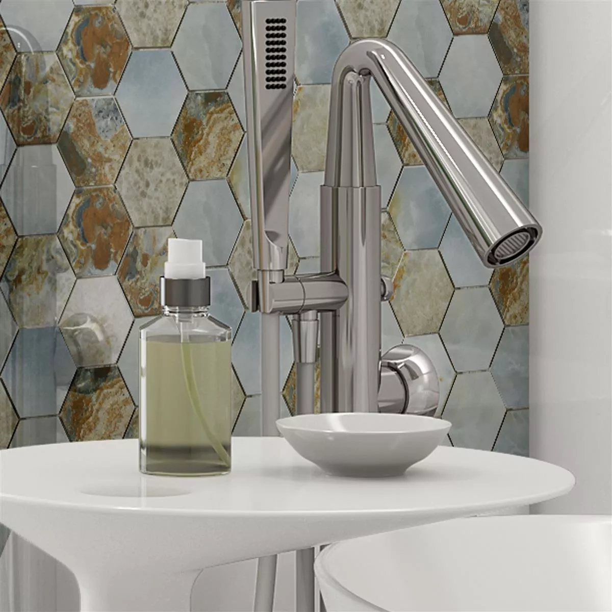 Keramikmosaik Fliesen Naftalin Hexagon Braun Blau