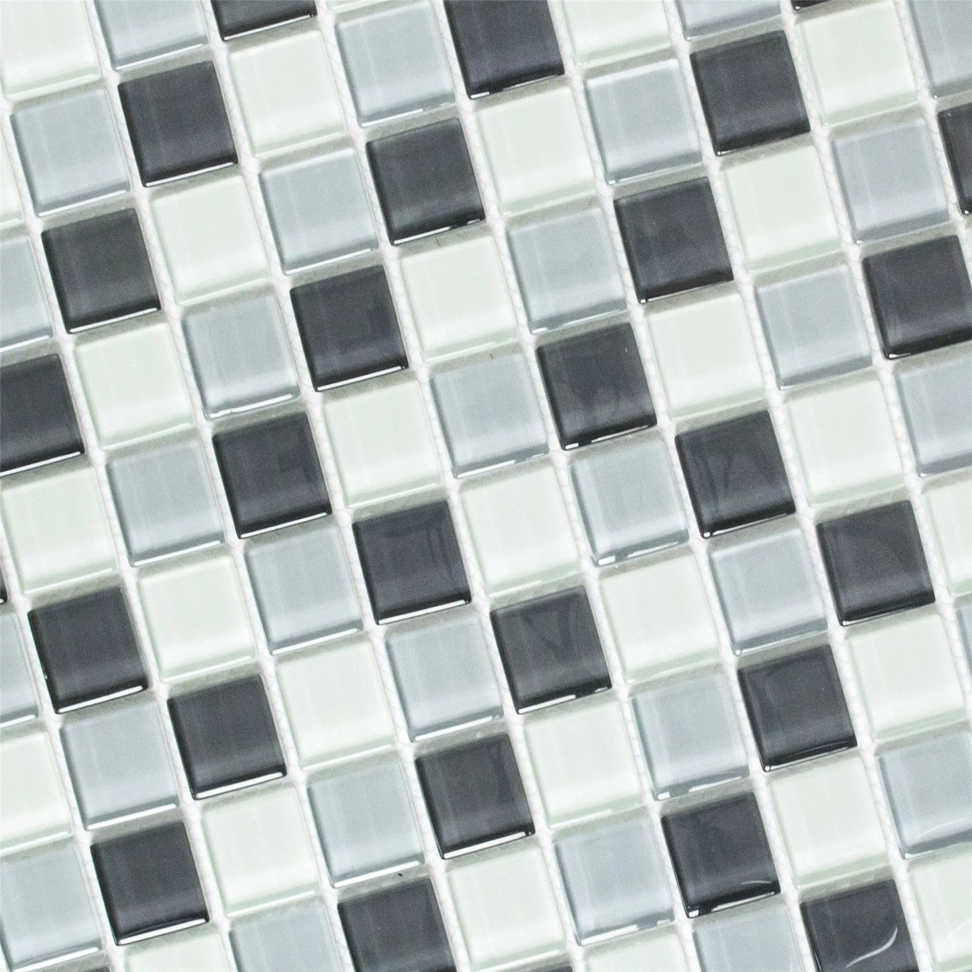 Mozaika Szklana Płytki Alpha Szary Biały Kwadrat 25