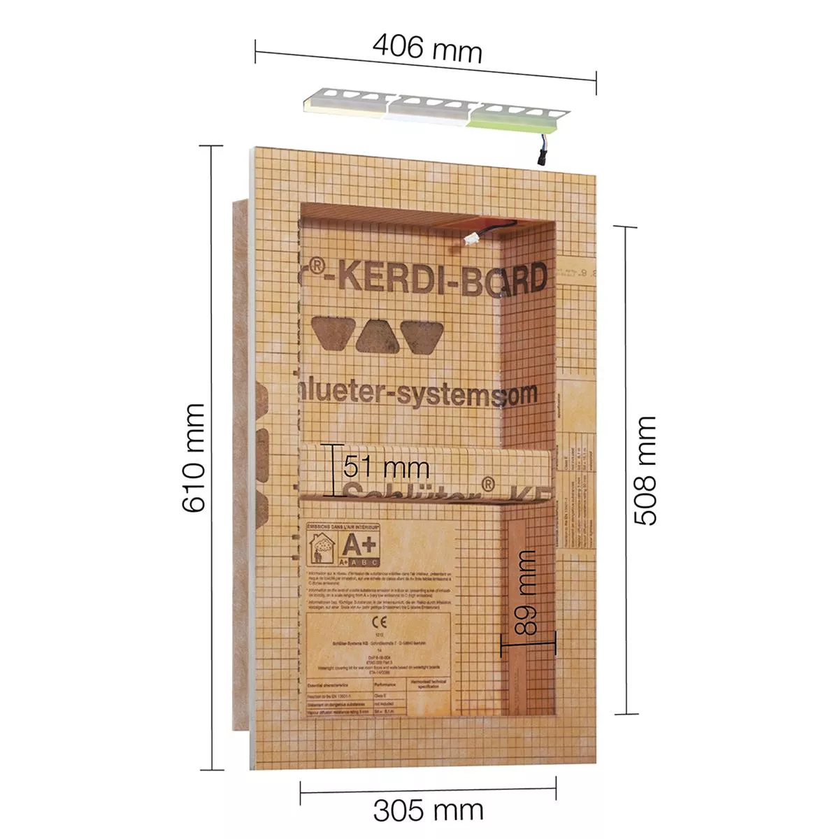 Zestaw niszowy Schlüter Kerdi Board NLT Oświetlenie LED RGB 30,5x50,8x0,89 cm