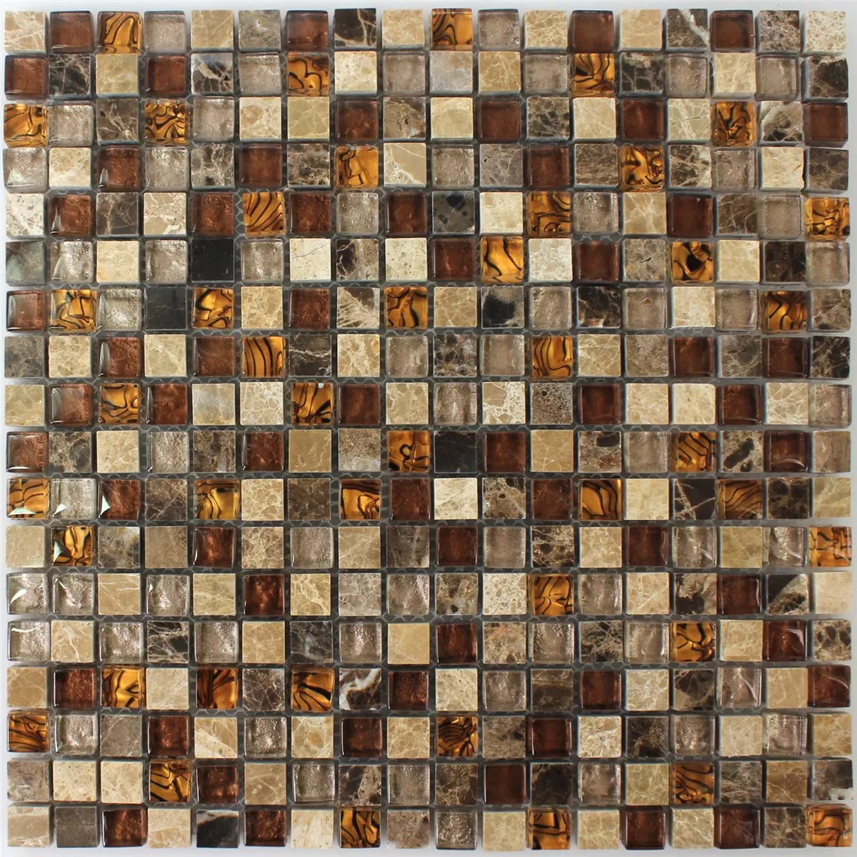 Mozaika Szkło Kamień Naturalny Beżowy Brązowy 15x15x8mm