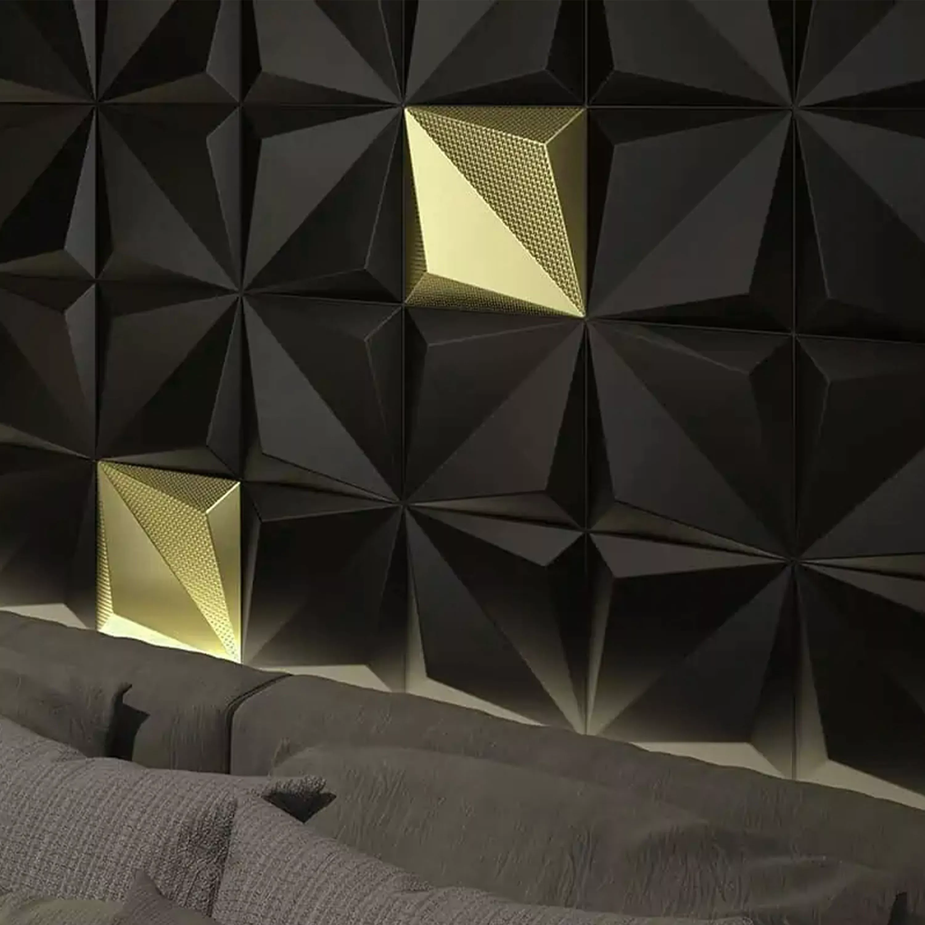 Płytki Ścienne Skyline 3D Origami Ekskluzywny Strukturalny Złoto