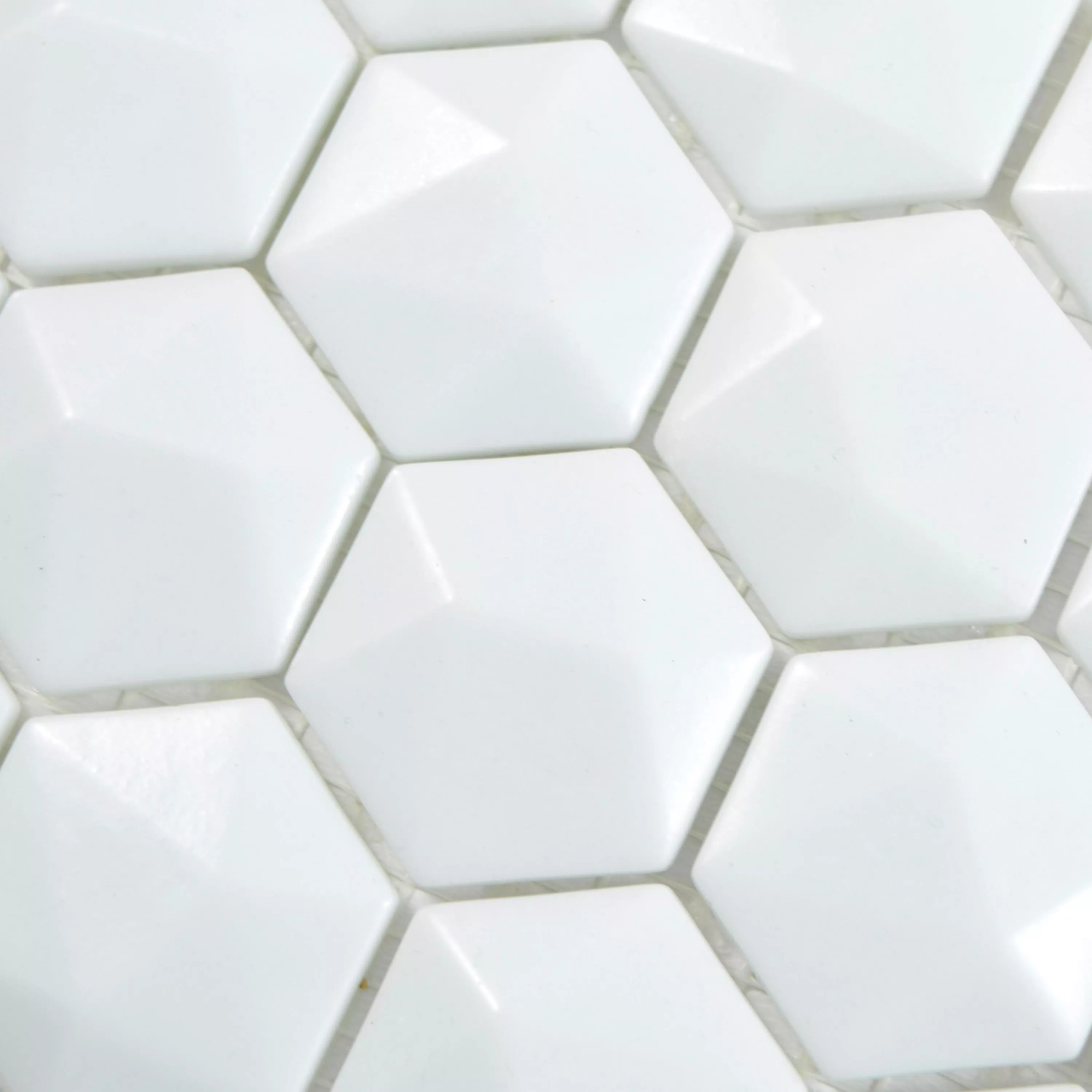 Mozaika Szklana Płytki Benevento Sześciokąt 3D Biały