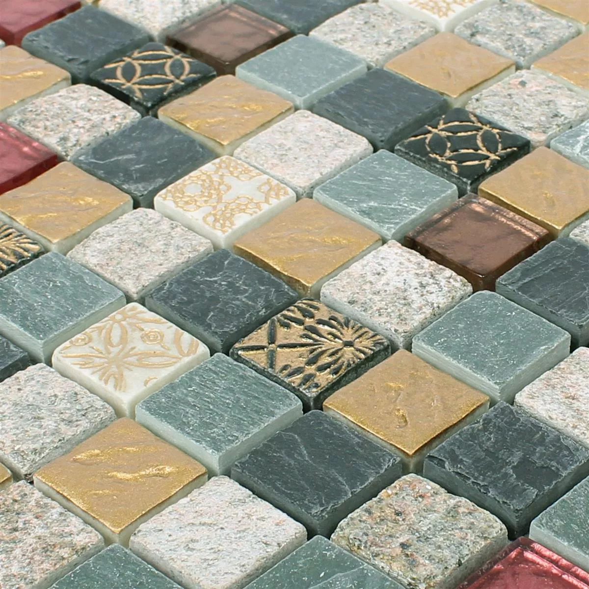 Mozaika Szkło Kamień Naturalny Mix Sulluna Złoto Szary