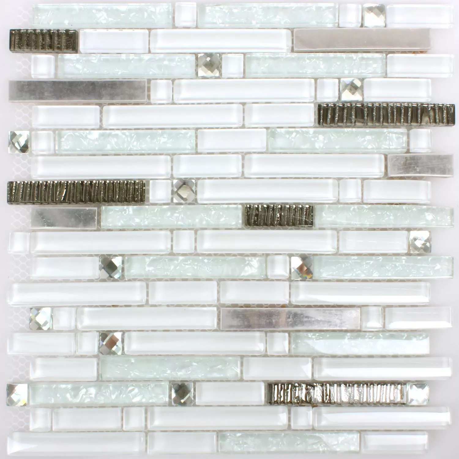 Próbka Mozaika Szkło Metal Latoya Srebrny Biały