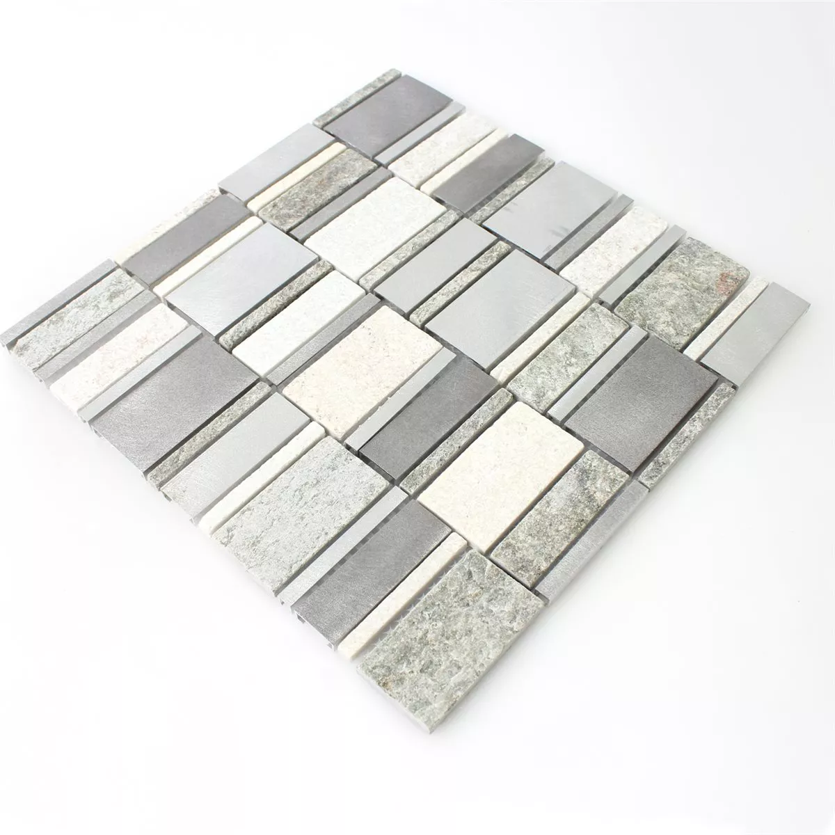 Mozaika Kwarcyt Aluminium Srebrny Mix