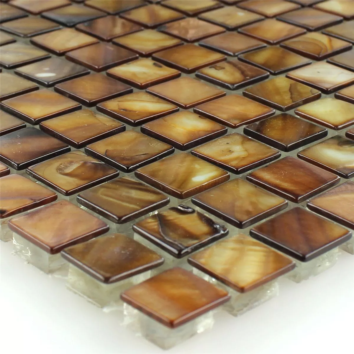 Mozaika Szkło Masa Perłowa Efekt Brązowy Złoto 15x15x8mm
