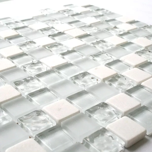 Mozaika Szkło Marmur 23x23x8mm Biały Mix