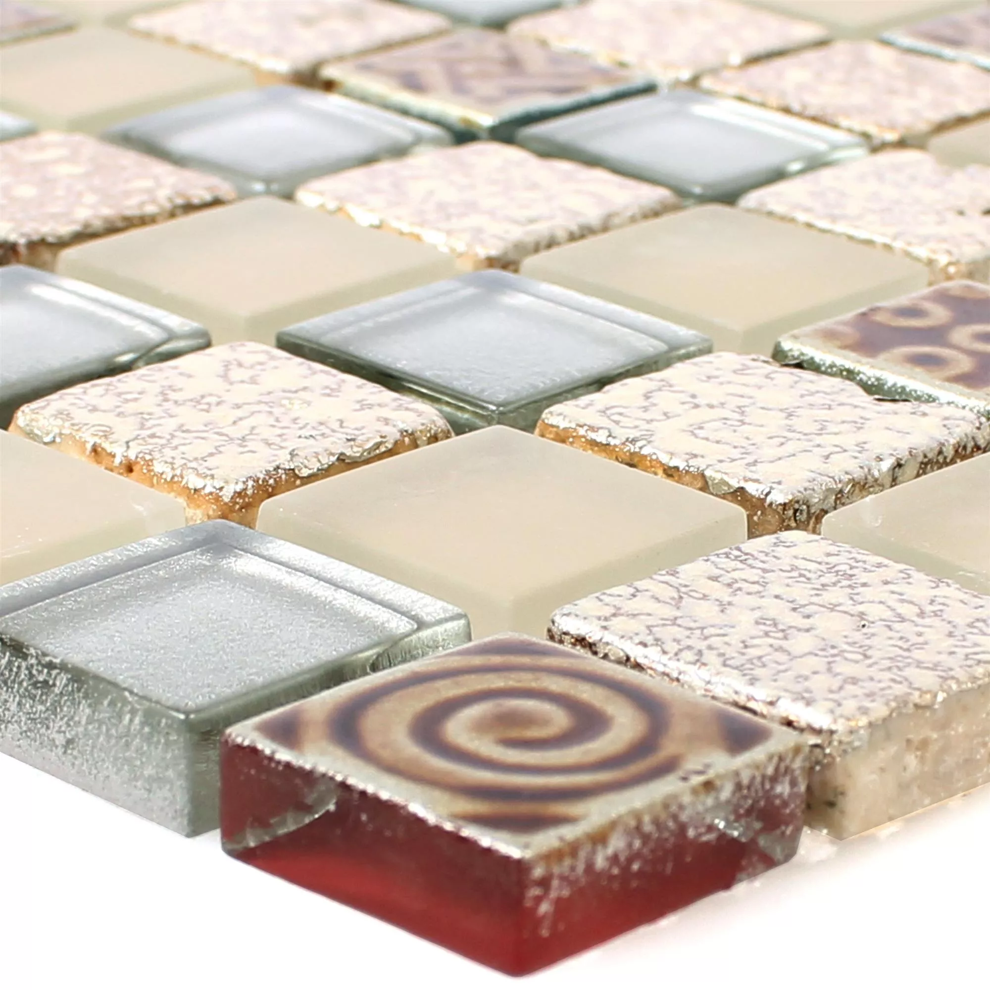 Próbka Mozaika Szklana Plytka Z Naturalnego Kamienia Kobold Beżowy Srebrny