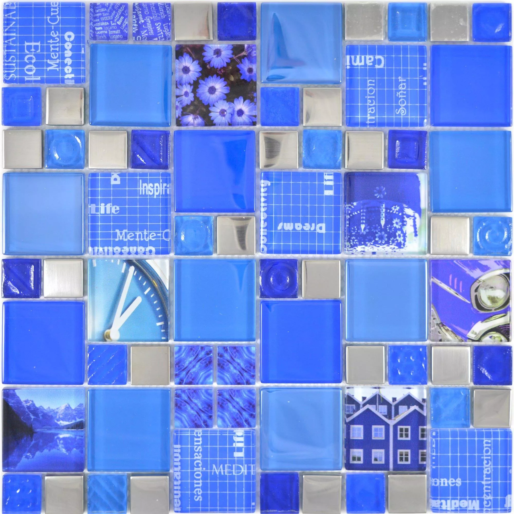 Mozaika Szklana Płytki Nemesis Niebieski Srebrny