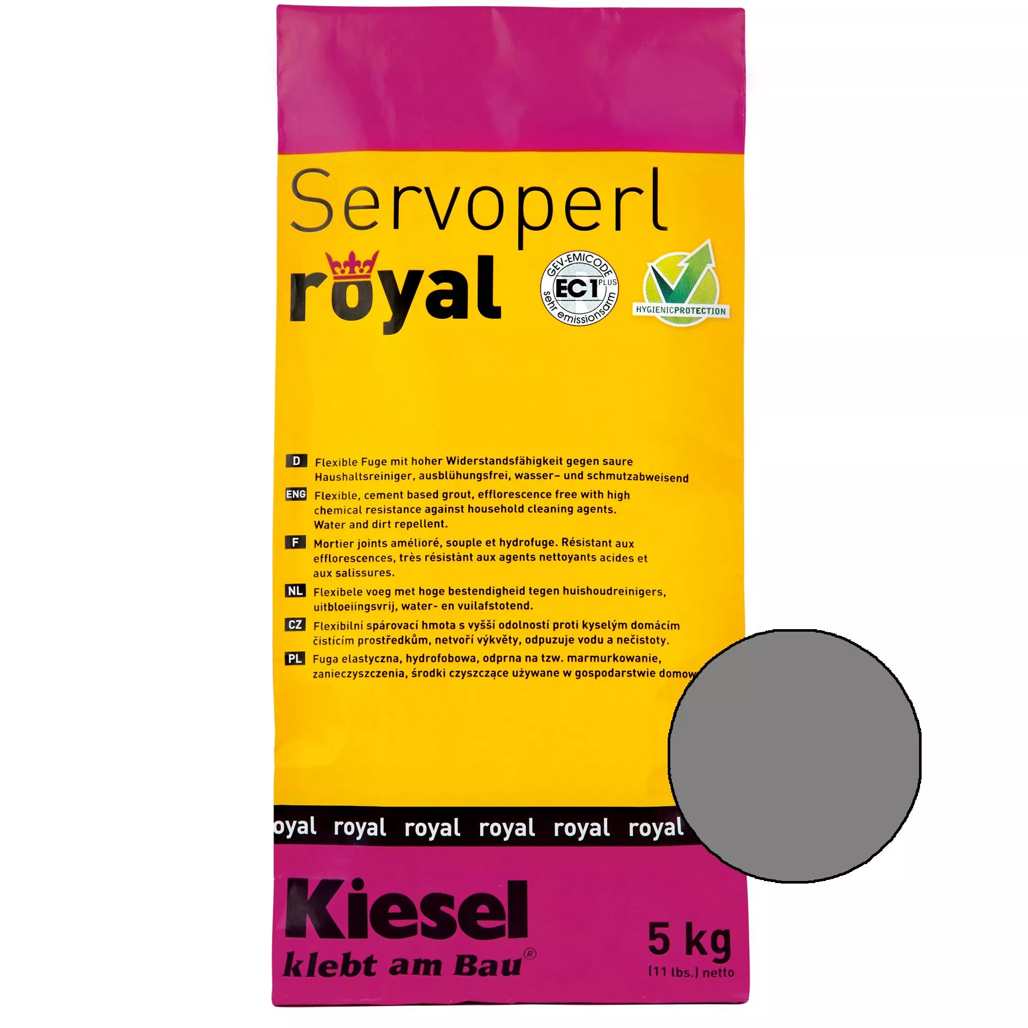 Kiesel Servoperl Royal - Elastyczna, Wodoodporna I Odporna Na Zabrudzenia Spoina (5KG średnioszary)