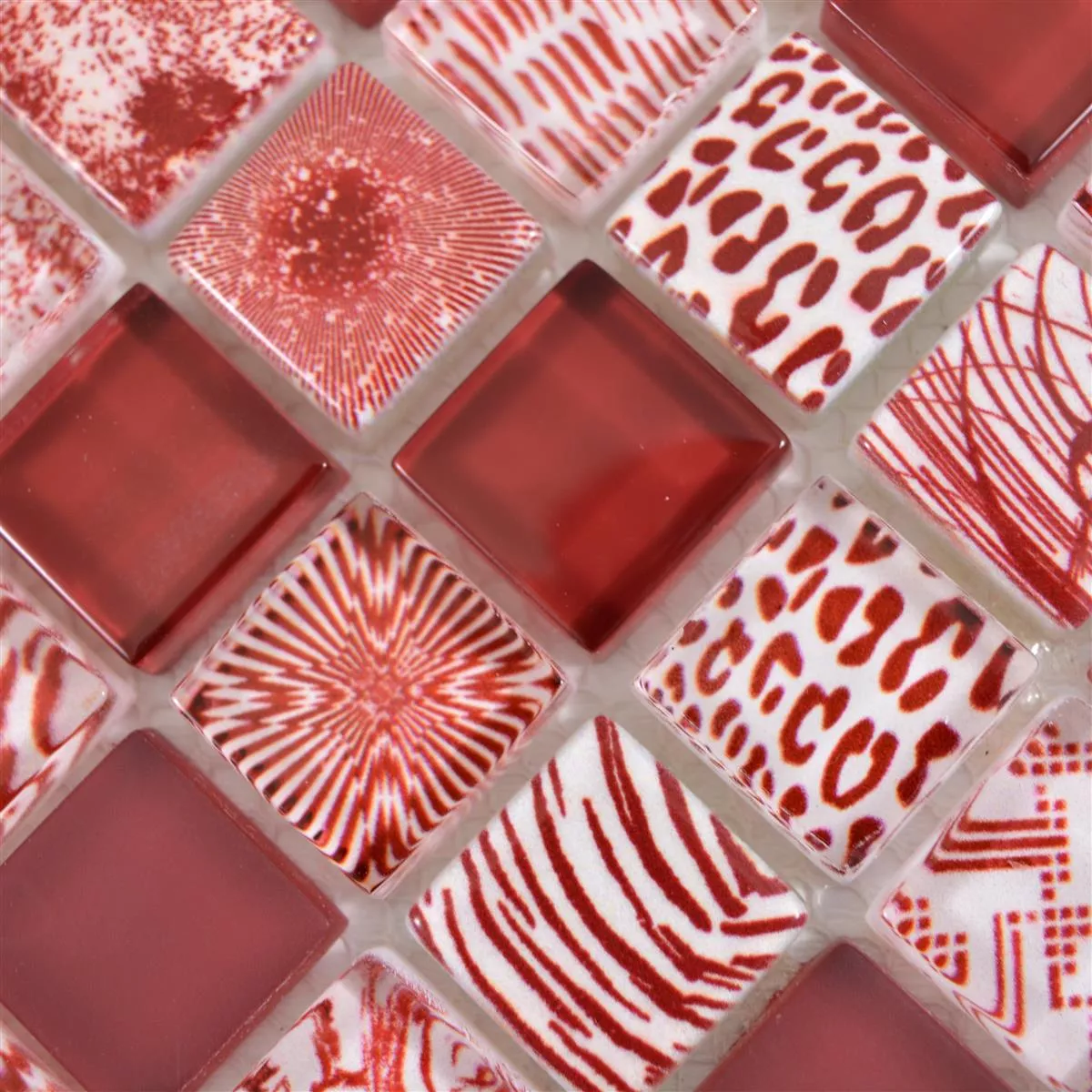 Mozaika Szklana Płytki Cornelia Retro Optyka Czerwone