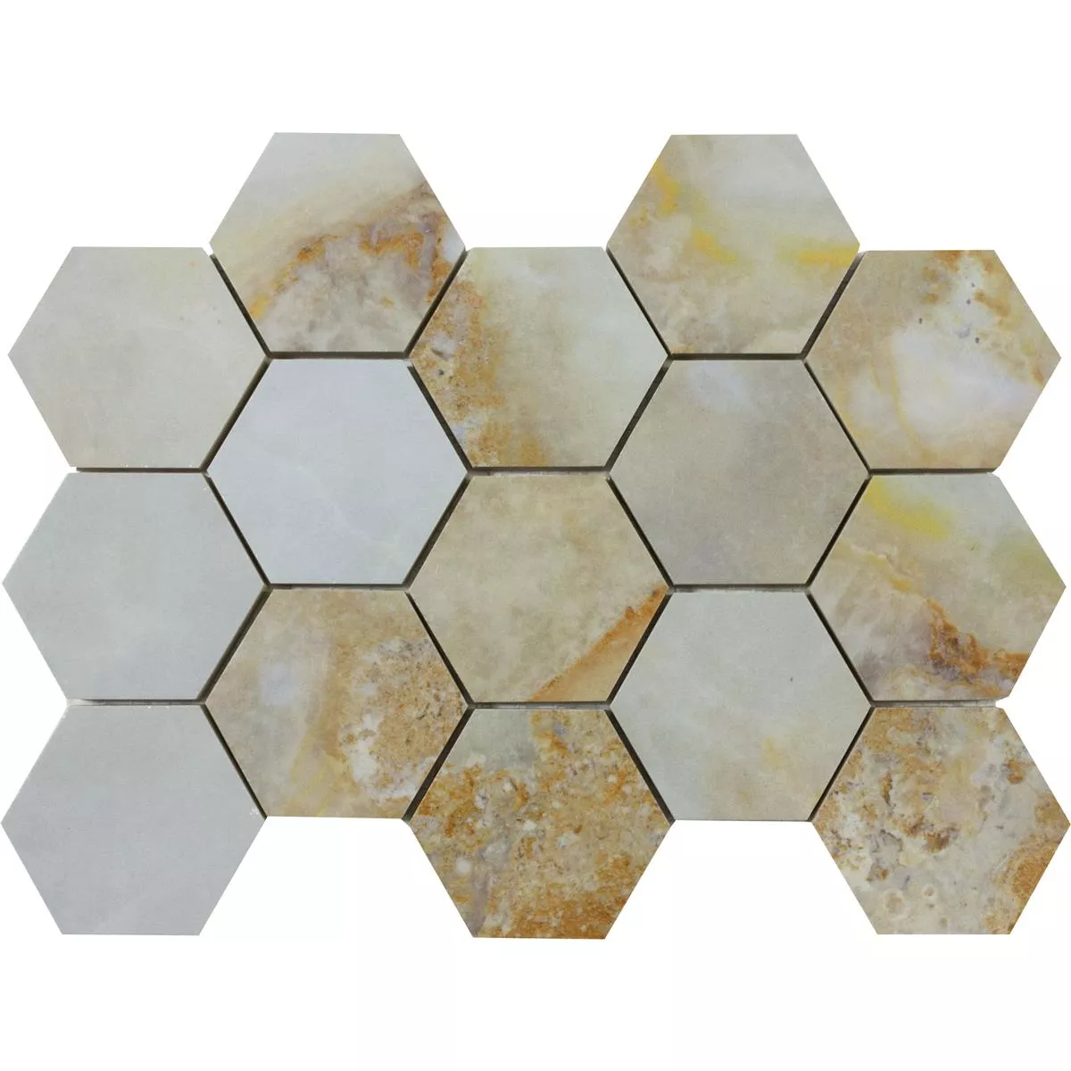 Keramikmosaik Fliesen Naftalin Hexagon Braun Weiß