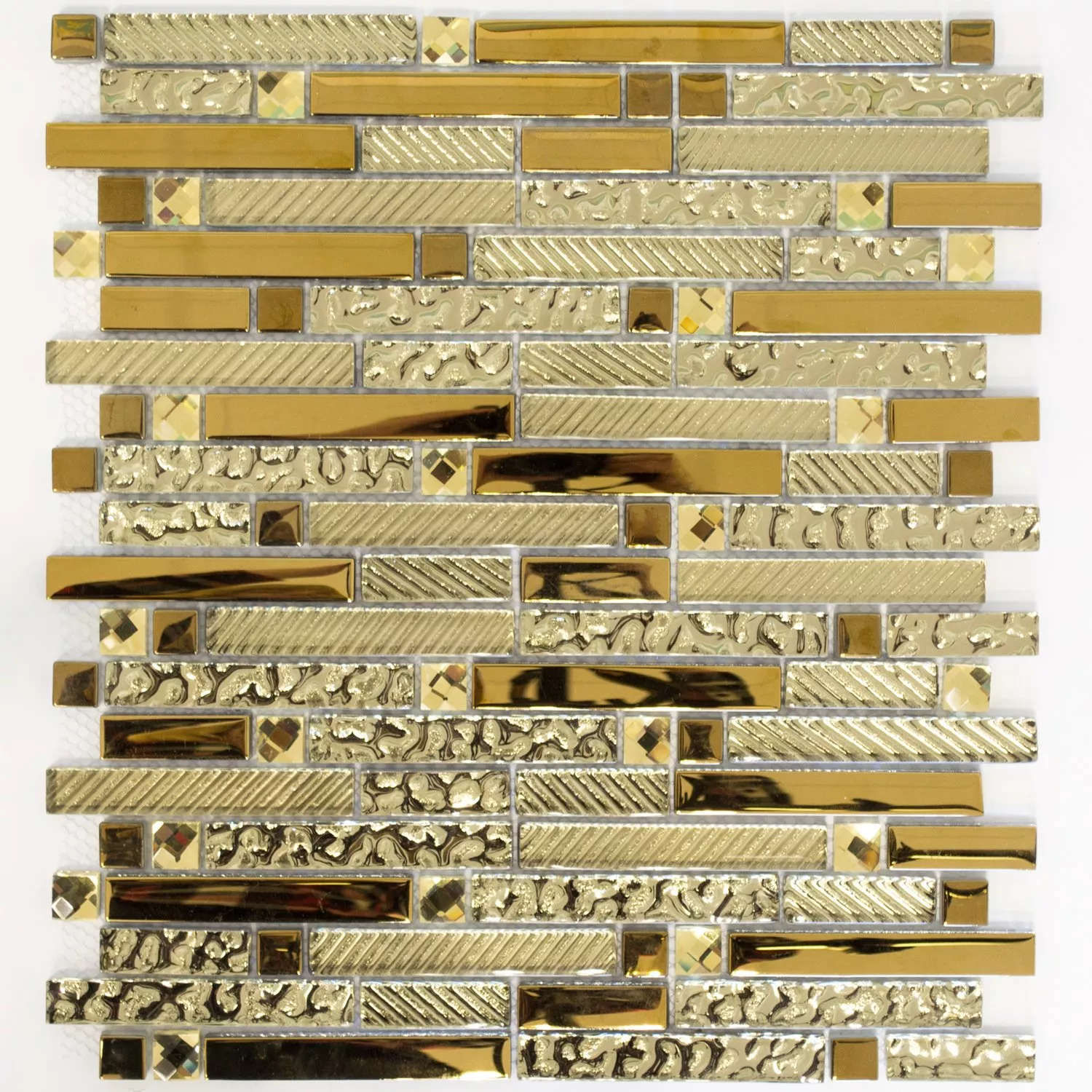 Mozaika Szklana Płytki Strukturalny Złoto 15x62x8mm