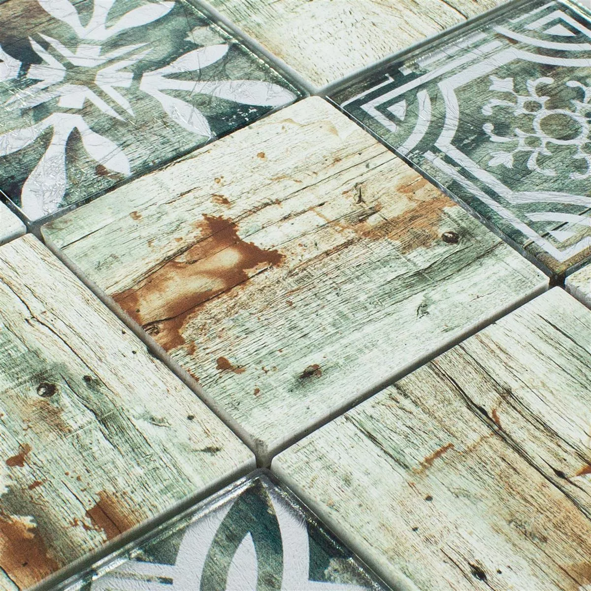 Próbka Mozaiki Szklana Płytki Wygląd Drewna Township Beżowy Brązowy Q98