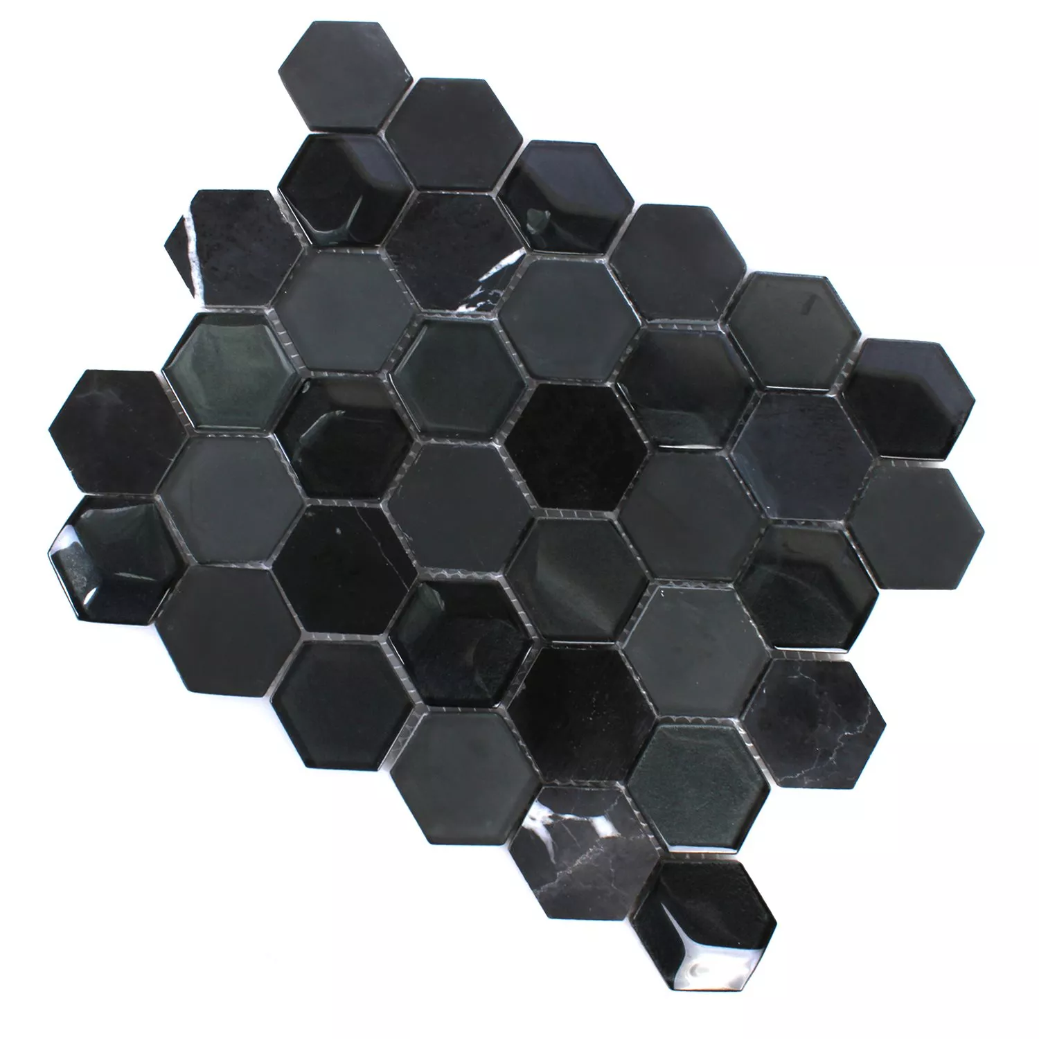 Próbka Mozaika Sześciokąt Szkło Kamień Naturalny Czarny 3D