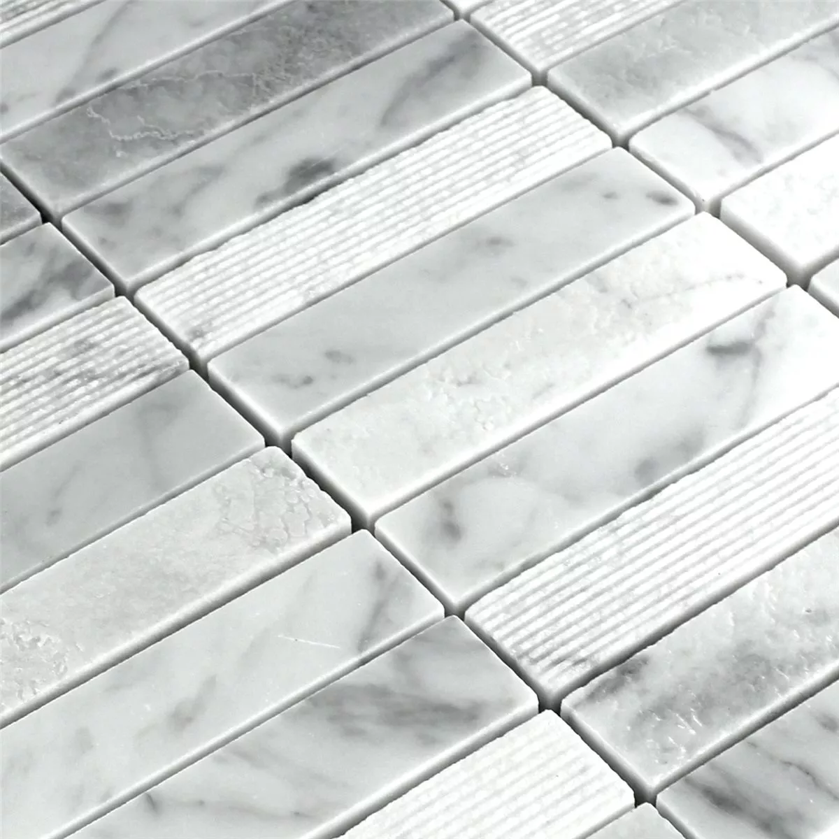 Mozaika Marmur Pałeczki Frezowane Polerowany Biały