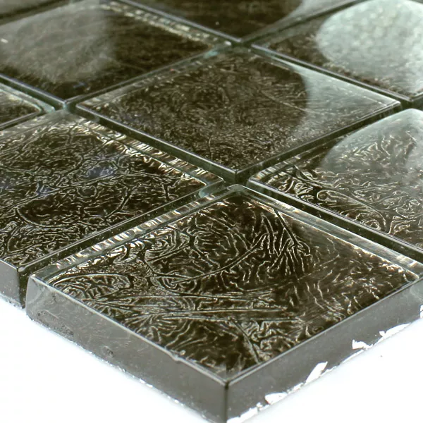 Mozaika Szklana 48x48x8mm Czarny Złoto Metal