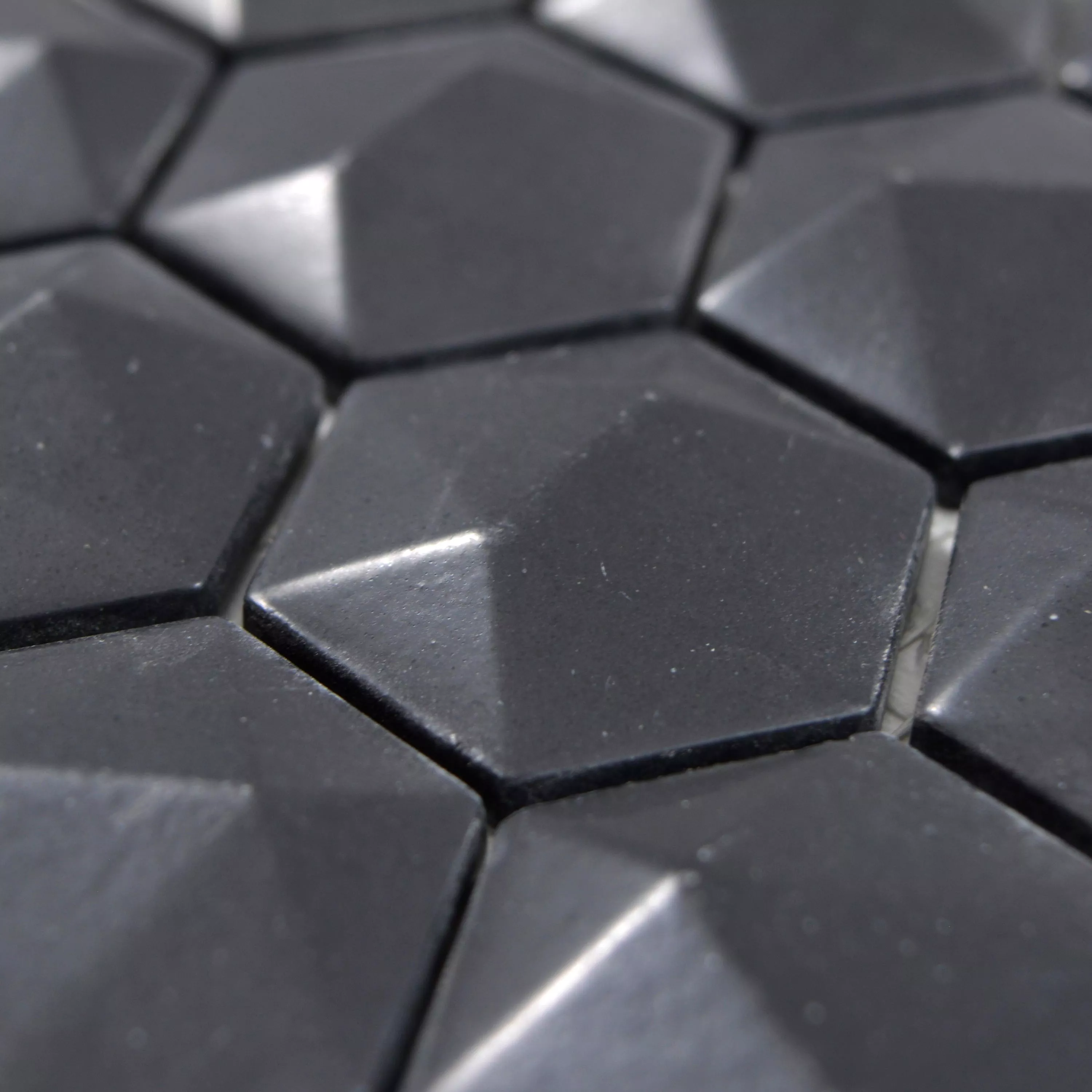 Próbka Mozaika Szklana Płytki Benevento Sześciokąt 3D Czarny