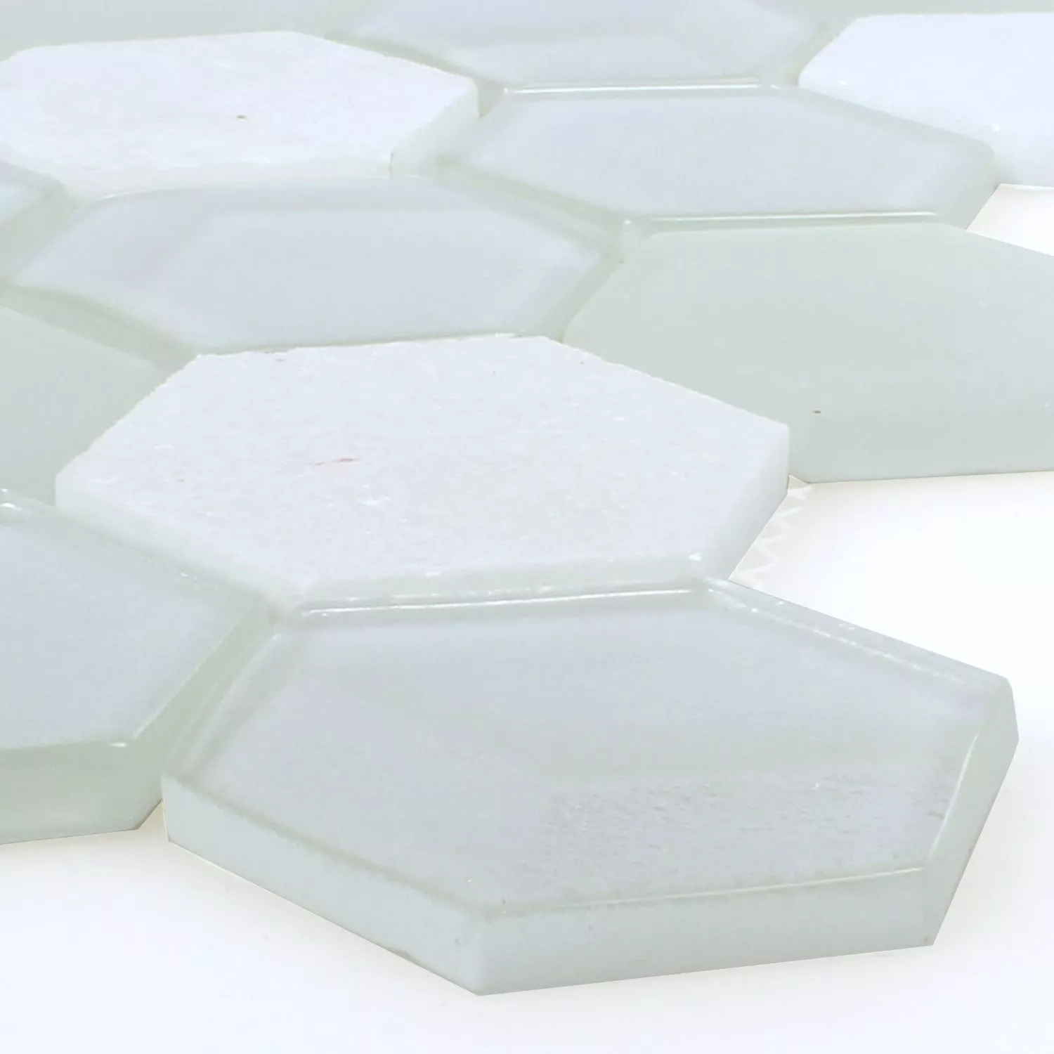 Próbka Mozaika Sześciokąt Szkło Kamień Naturalny Biały 3D