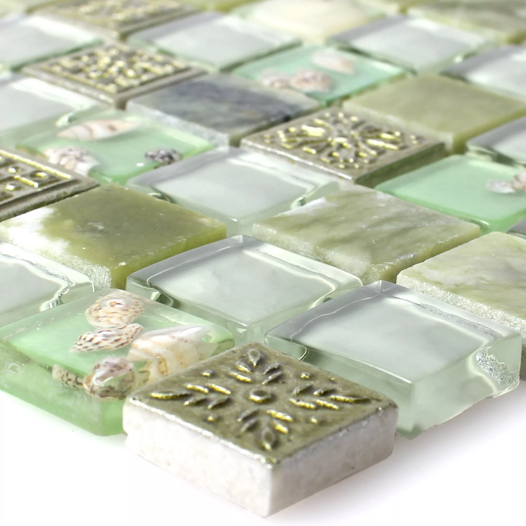 Próbka Mozaika Szklana Plytka Z Naturalnego Kamienia Tatvan Muszelka Zielony