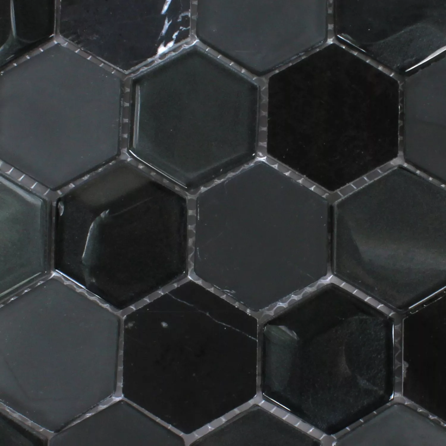 Próbka Mozaika Sześciokąt Szkło Kamień Naturalny Czarny 3D