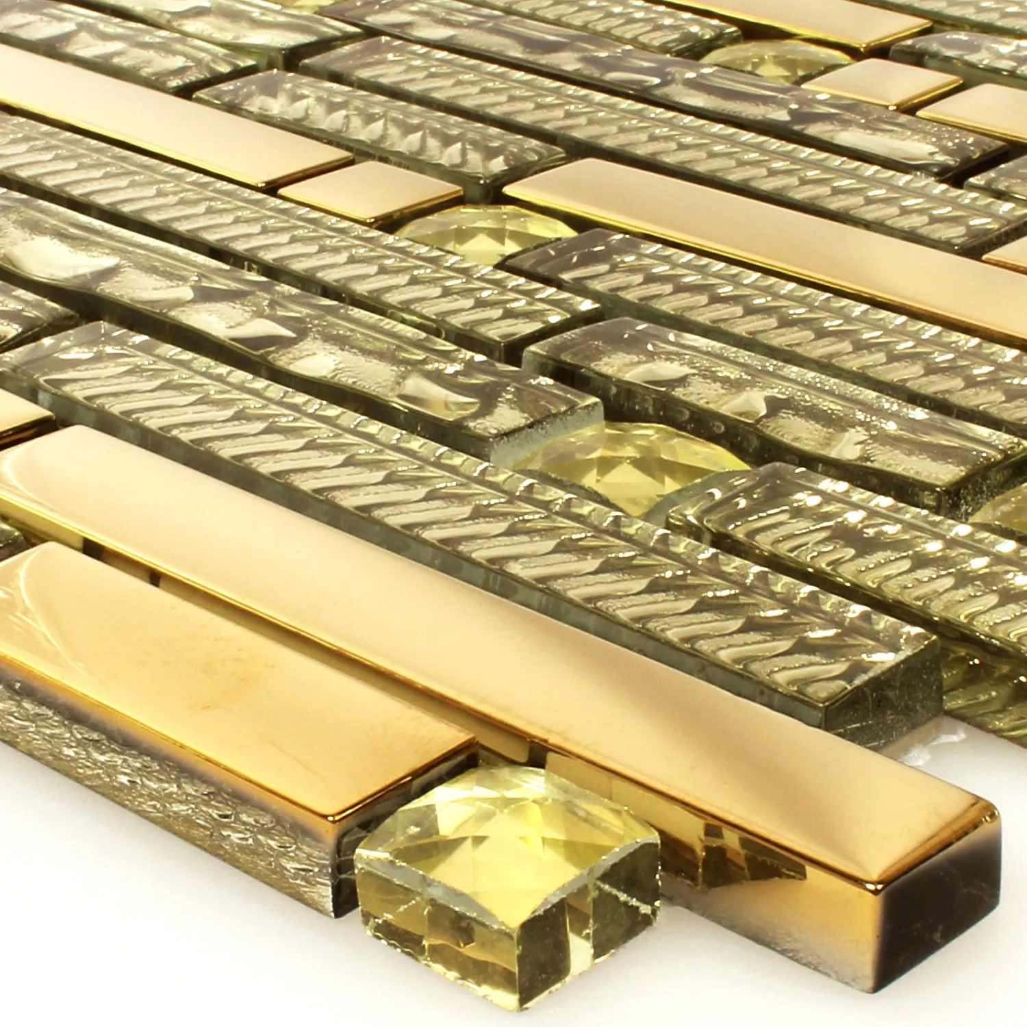 Mozaika Szklana Płytki Strukturalny Złoto 15x62x8mm