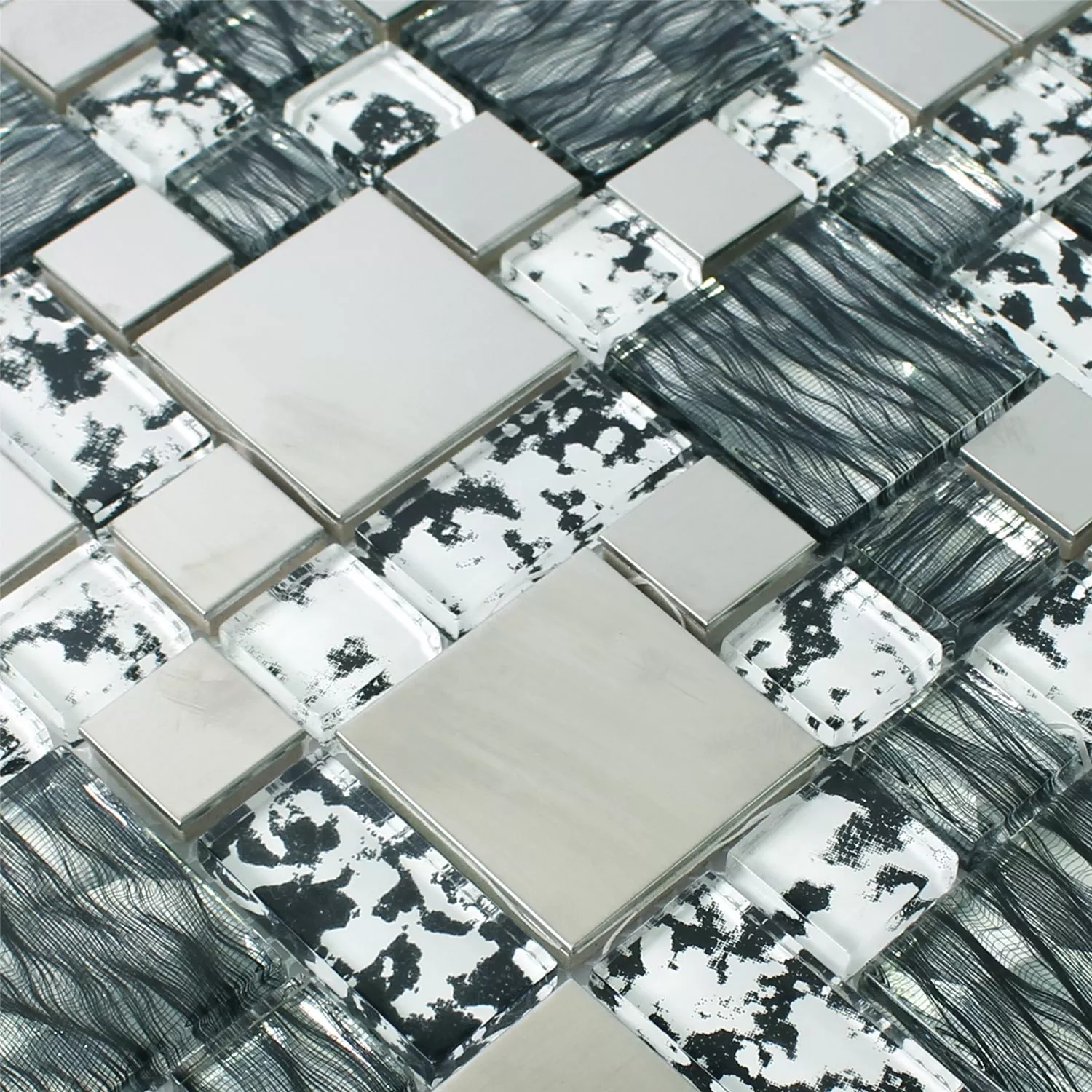 Szkło Stal Nierdzewna Mozaika Rio Czarny Srebrny Biały