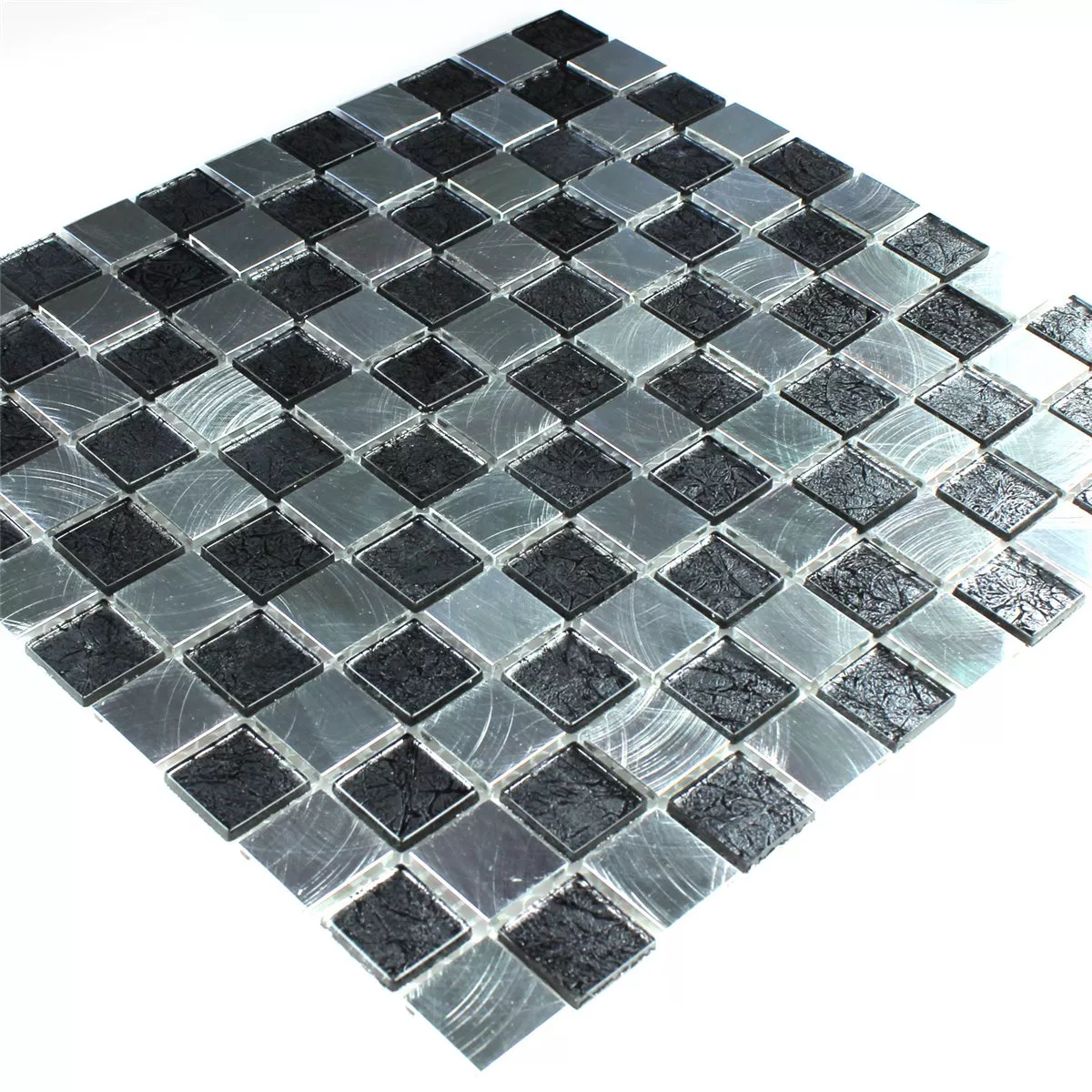 Mozaika Szkło Aluminium Szachownica 25x25x4mm