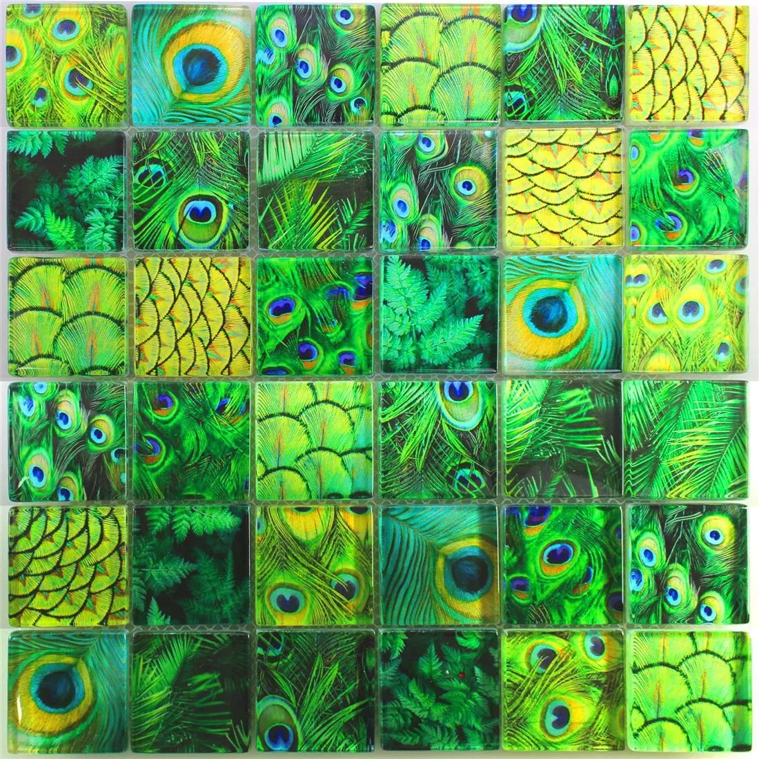 Mozaika Szklana Płytki Peafowl Zielony