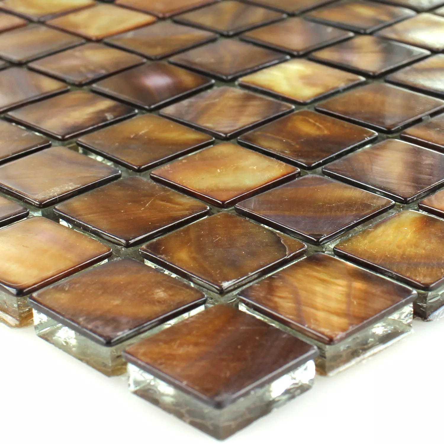 Mozaika Szkło Masa Perłowa Efekt Brązowy Złoto 23x23x8mm
