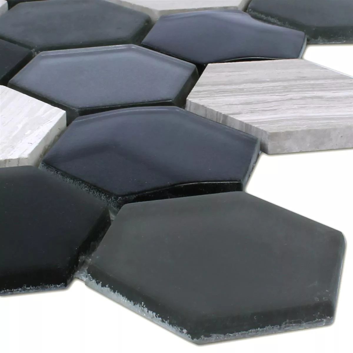 Próbka Mozaika Sześciokąt Szkło Kamień Naturalny Czarny Szary 3D