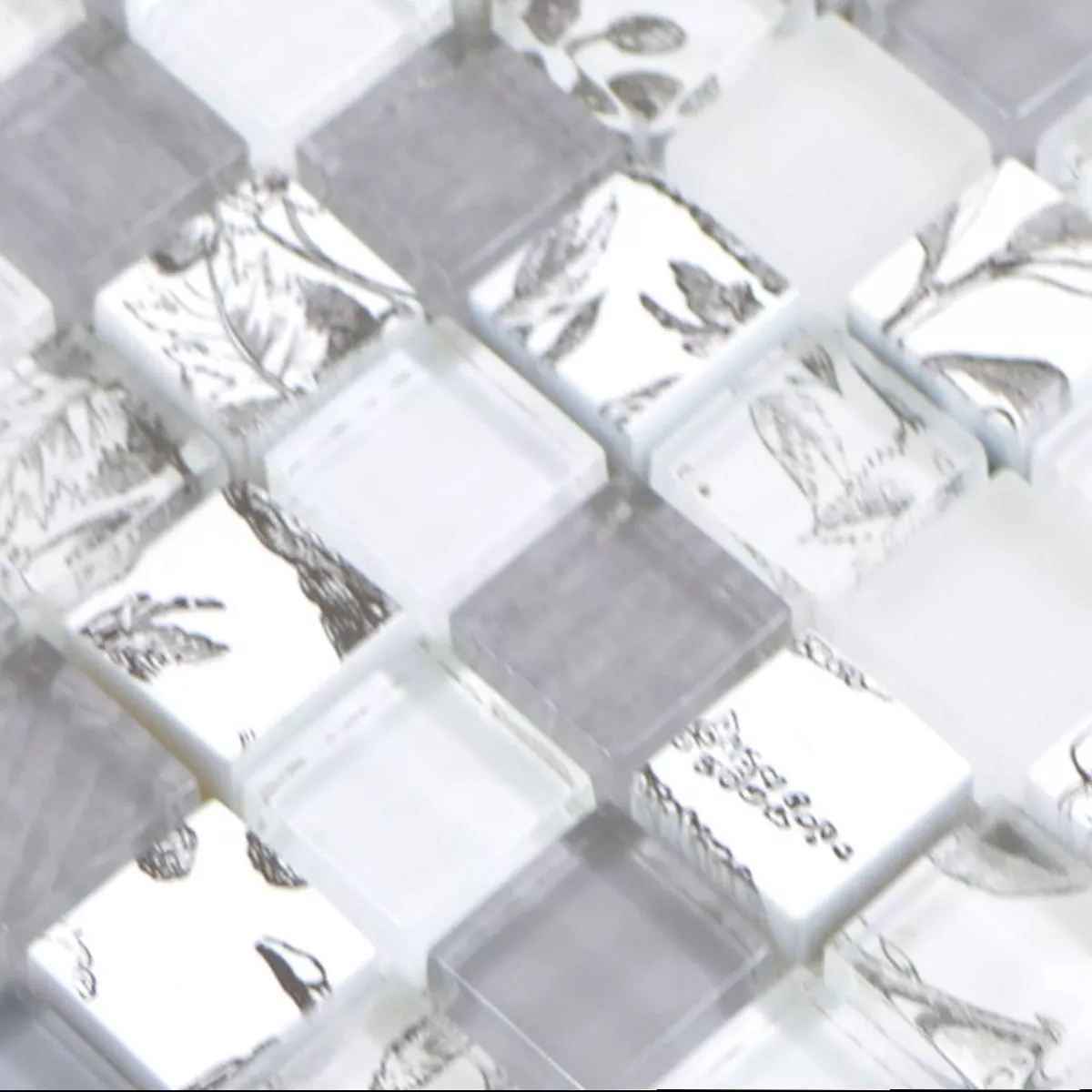 Próbka Mozaika Szklana Płytki Cornelia Retro Optyka Biały Szary