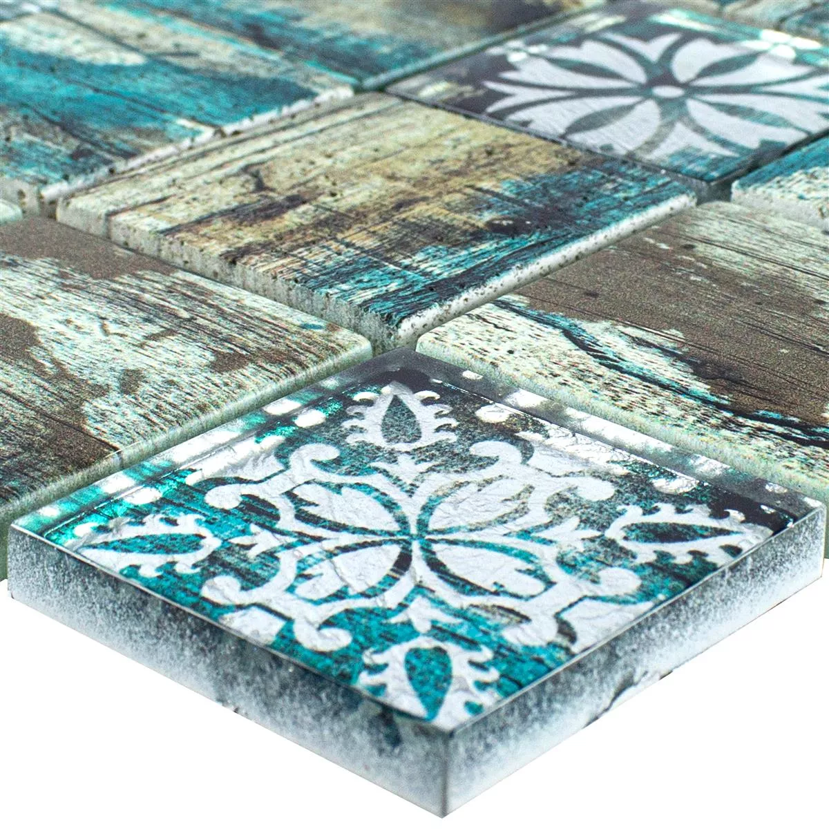 Mozaiki Szklana Płytki Wygląd Drewna Howland Beżowy Zielony Q48
