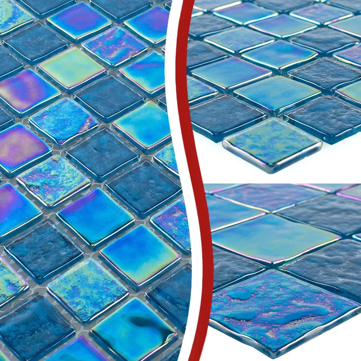 Próbka Mozaiki Szklana Płytki Masa Perłowa Efekt Carlos Niebieski